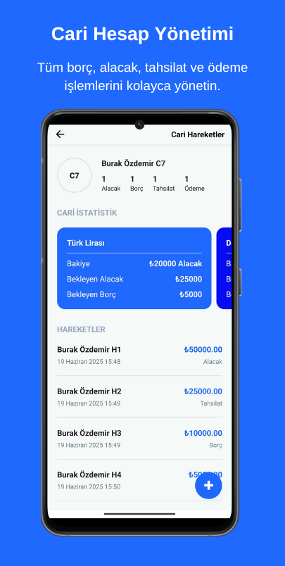 Flexsoft Cari Takip uygulamasının ana sayfa arayüzü ekran görüntüsü